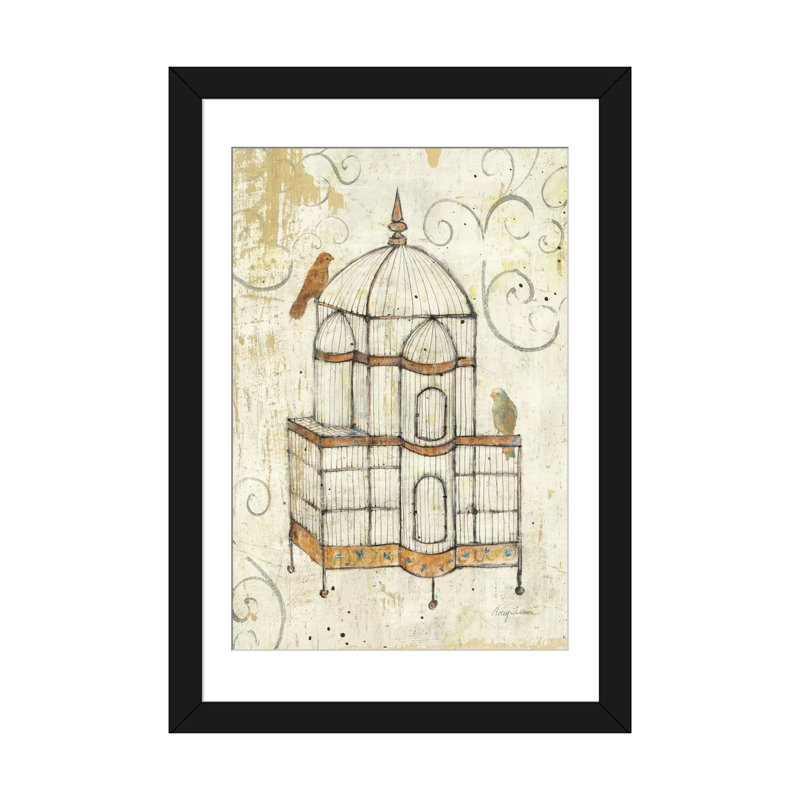 Impression sur toile Birdcage, H 24 po x l 16 po x P 1 po, Papier avec cadre noir, Blanc