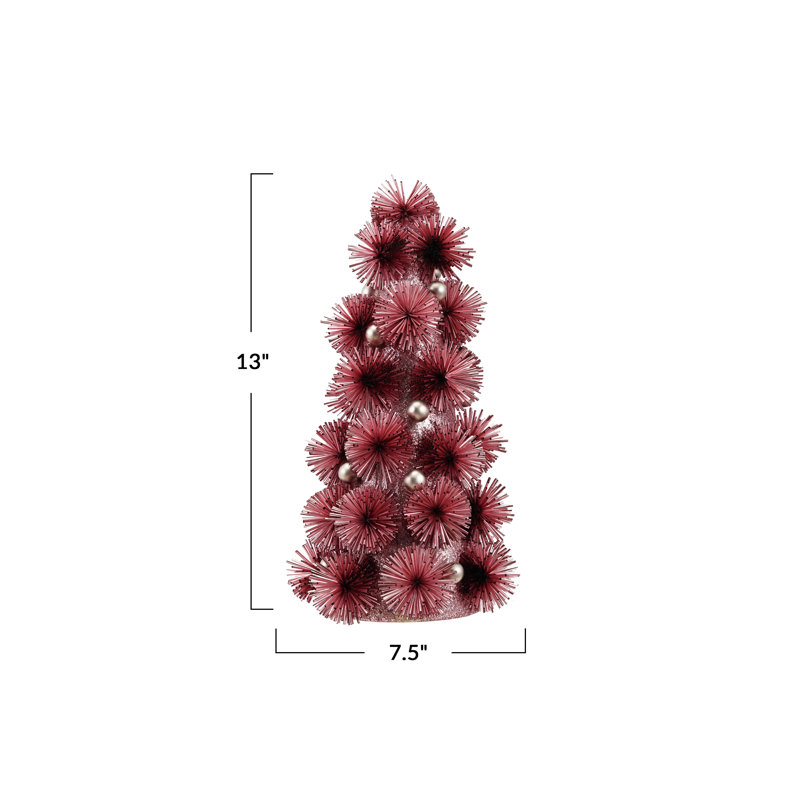 Sapin à boules de guirlande, H 12,88 po x l 7,5 po x P 7,5 po, Rose