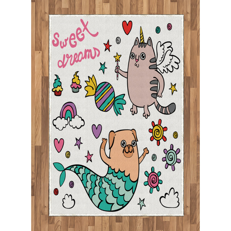 Tapis décoratif à longues fibres en poly haute densité Unicorn Cat, Rectangle— 4 pi x 5 pi 8 po