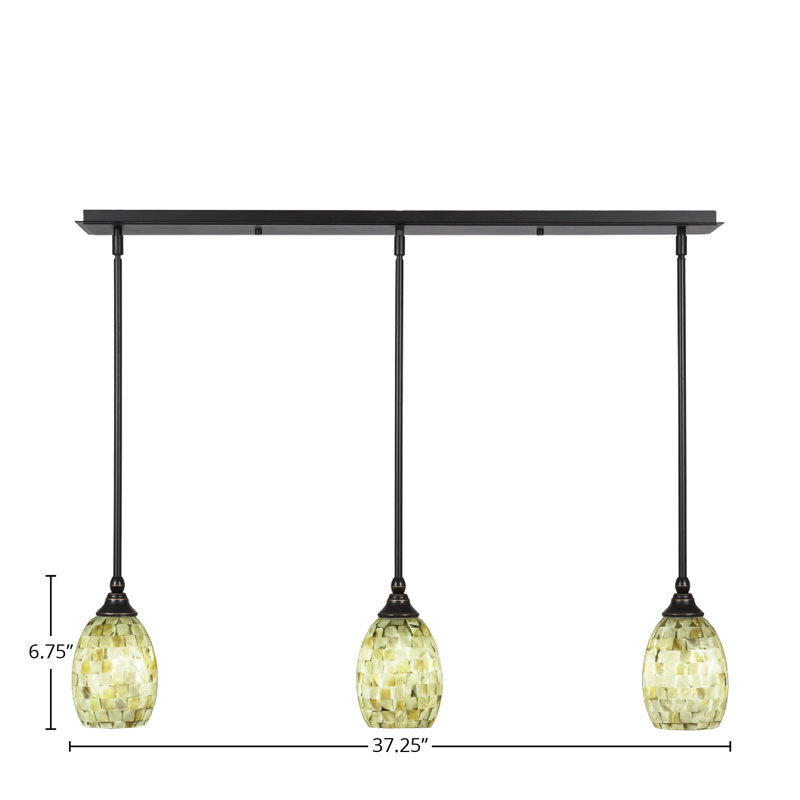Luminaire suspendu linéaire à 3 lumières suspendu au fini granit foncé avec verre de coquillage ivoire de 5 po