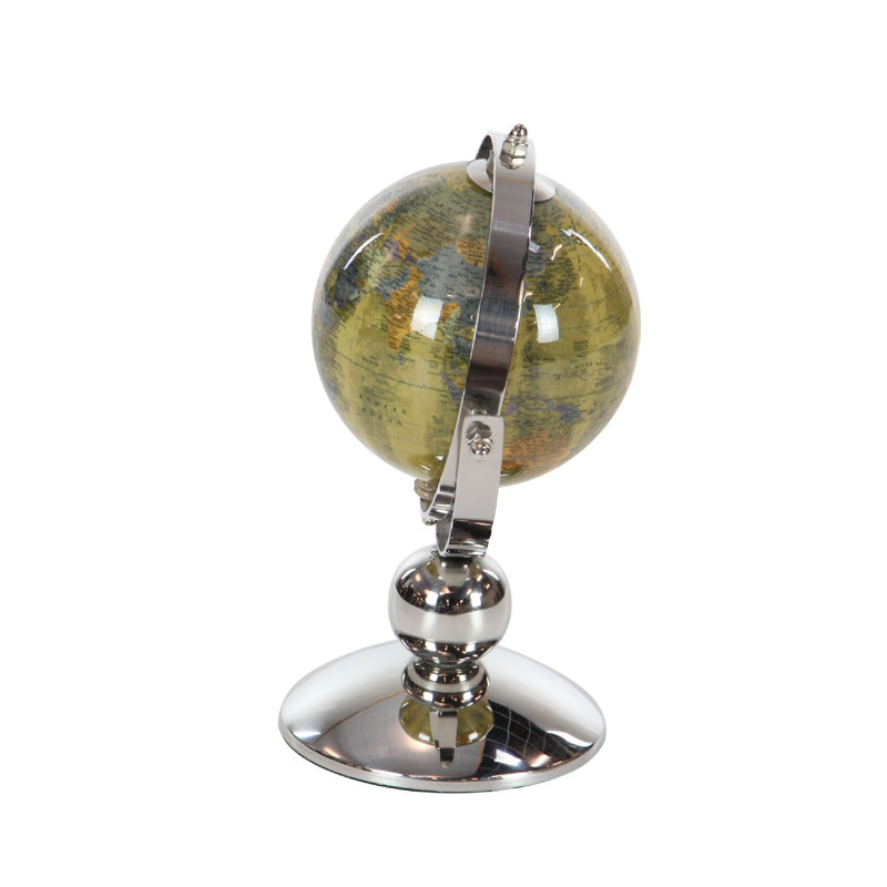 Globe terrestre en acier inoxydable, Vert olive, H 11,2 po x l 9,5 po x P 6,5 po