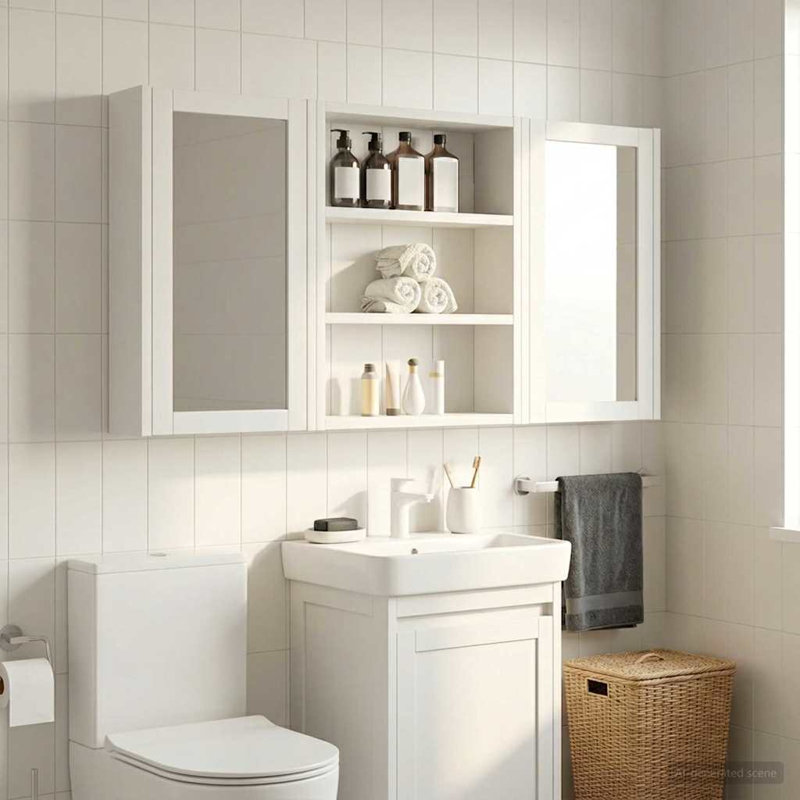 Wall Mounted Required Bathroom Cabinet, White, 50cm H x 40cm W x 10cm D