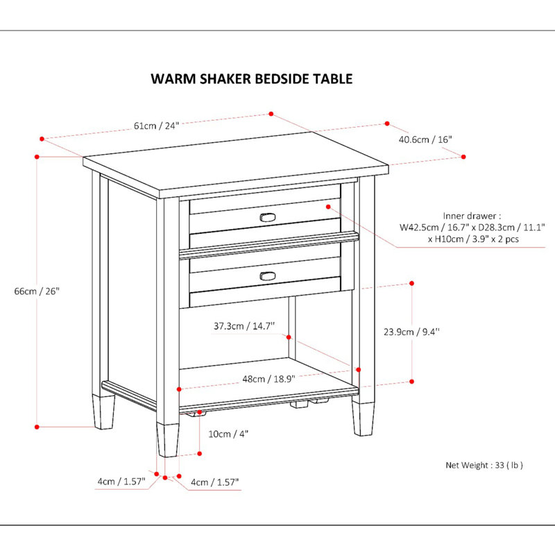 Light Golden Brown Solid Wood 2-Drawer Nightstand with Nickel Pulls