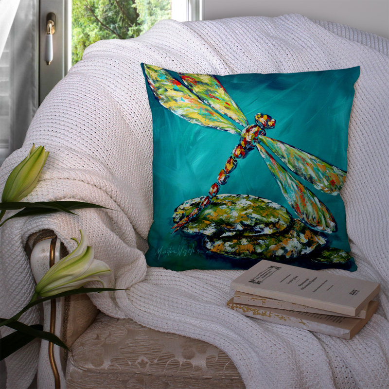 14" Square Dragonfly Print Polyester Throw Pillow Set