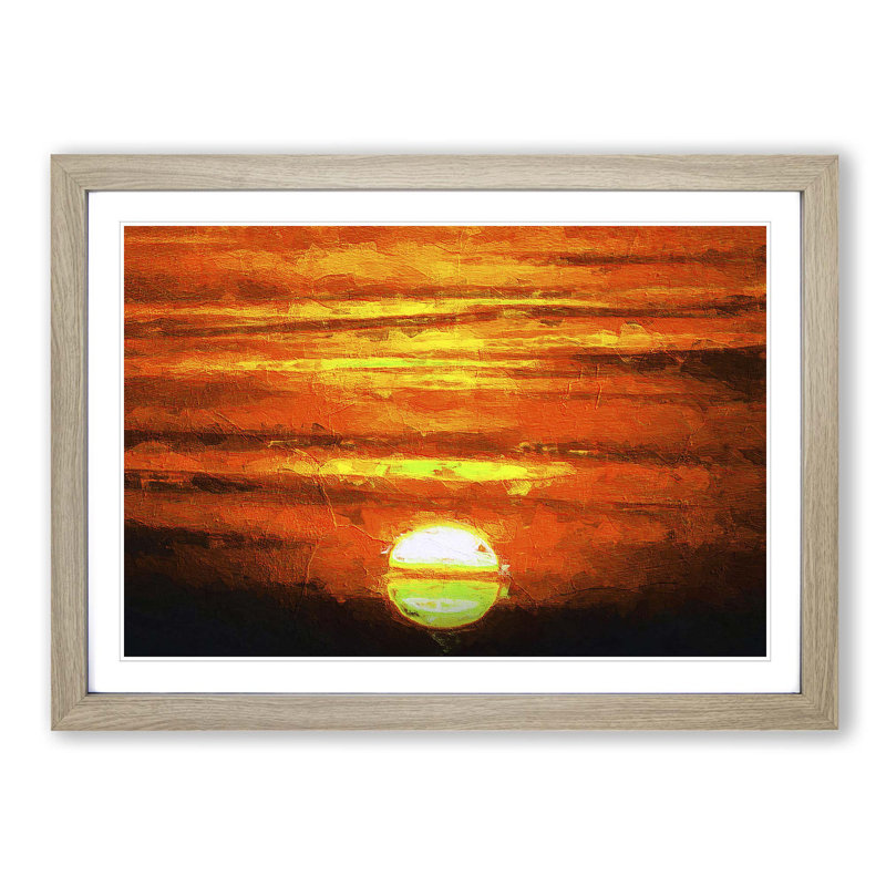 Orange Sunset - Picture Frame Painting Print, Oak Framed, 36cm H x 48cm W x 2cm D