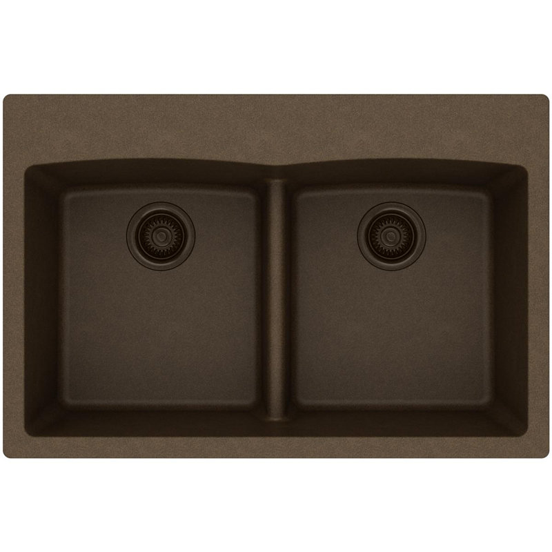 Quartz Classic 33" x 22" x 10" Double Basin Drop-In Kitchen Sink, Mocha