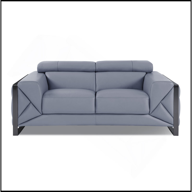 Causeuse en cuir italien Global United, Bleu clair, Noir