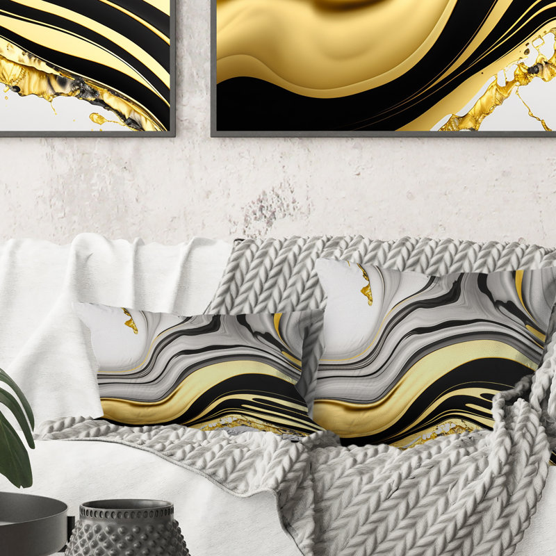 Abstrait géométrique Marble Waves Gold III - Coussin décoratif à imprimé abstrait