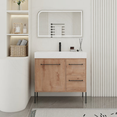 Meuble-lavabo sur pied 36 po avec lavabo en résine blanche