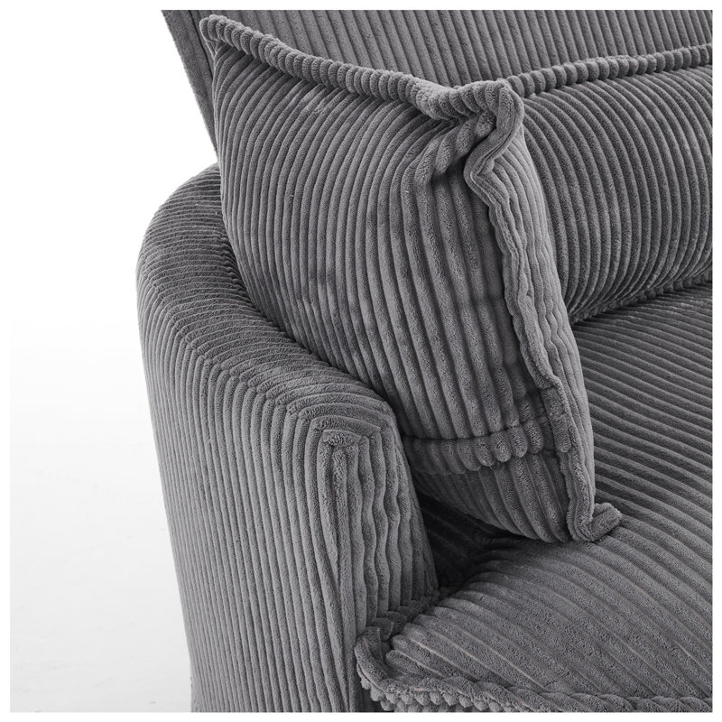 Fauteuil d'appoint pivotant à double couche 38,98 po de largeur Velours côtelé, Velours côtelé gris