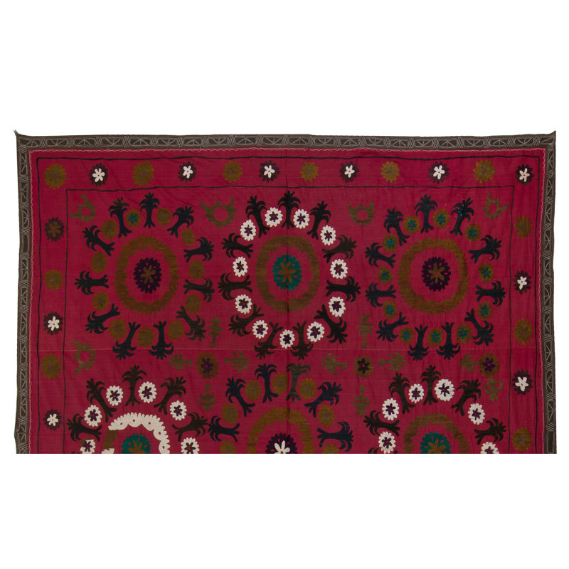 Suspension murale de 82 x 88 po. Couvre-lit en soie brodée. Jeté bourgogne rouge Nappe traditionnelle