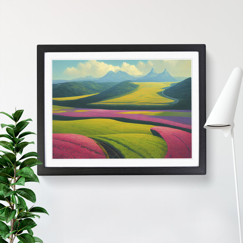 XH1022-7180X Pretty Spring Meadow Landscape Vol.1 - Single Picture Frame Print, Black, 25cm H x 34cm W