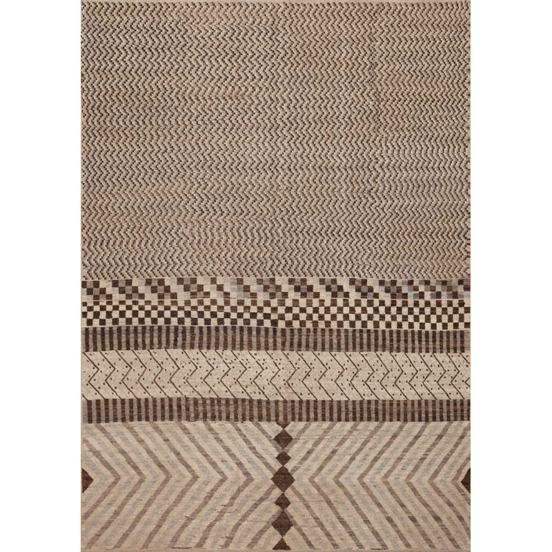 Tapis marocain berbère Beni Ourain à motif de chevrons brun moderne et unique