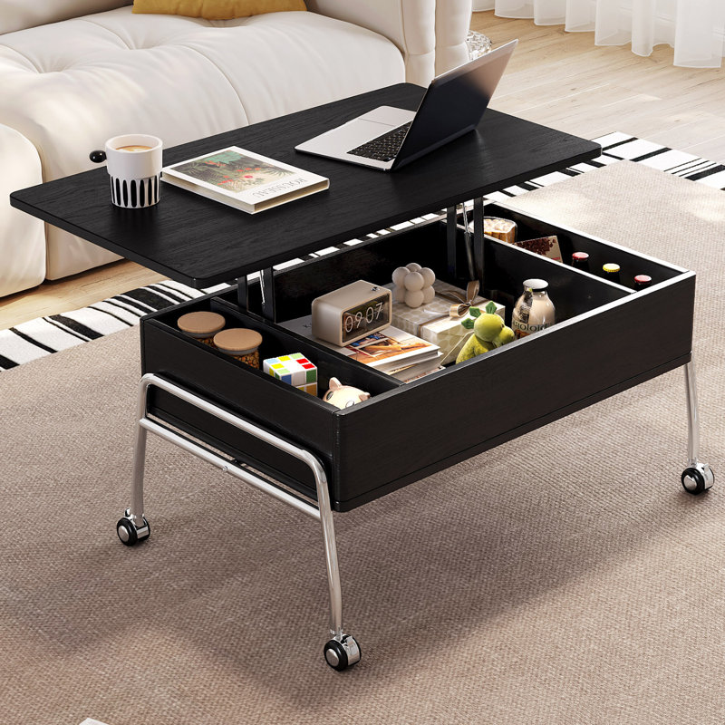 35.4" Lift Top Coffee Table with Storage, Black