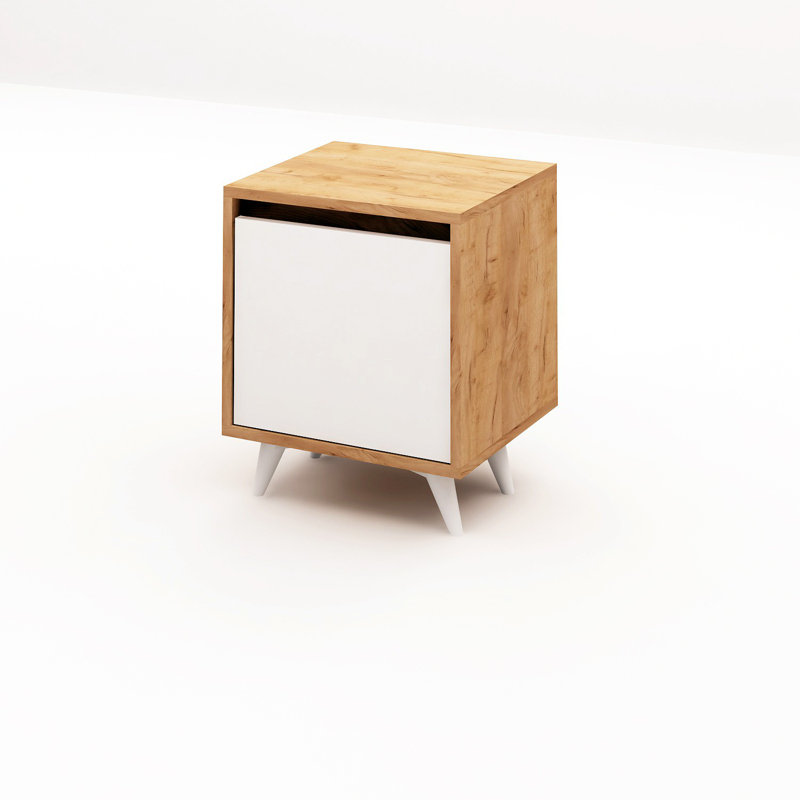 Modern Oak & White Nightstand with Numerous Shelves, 17.7 x 20.5 x 15.7 inches | 100% Melamine Coated Particle Board, Thickness: 0.7 inches | Stylish Scandinavian Design for Bedroom & Living Room Storage Solutions