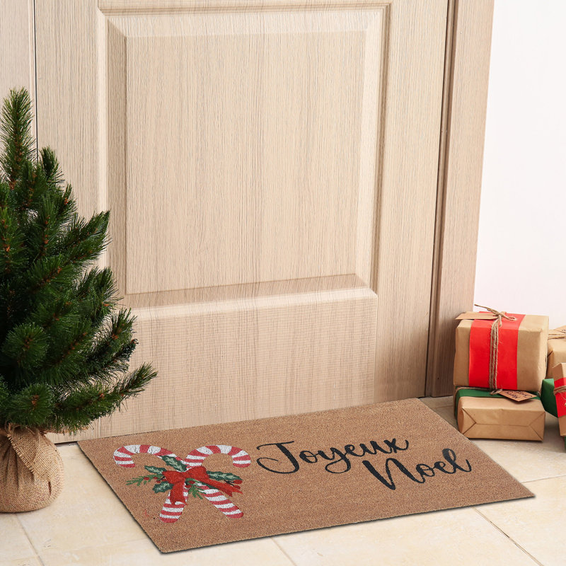 Coir Door Mat (Candy Cane - Joyeux Noel)