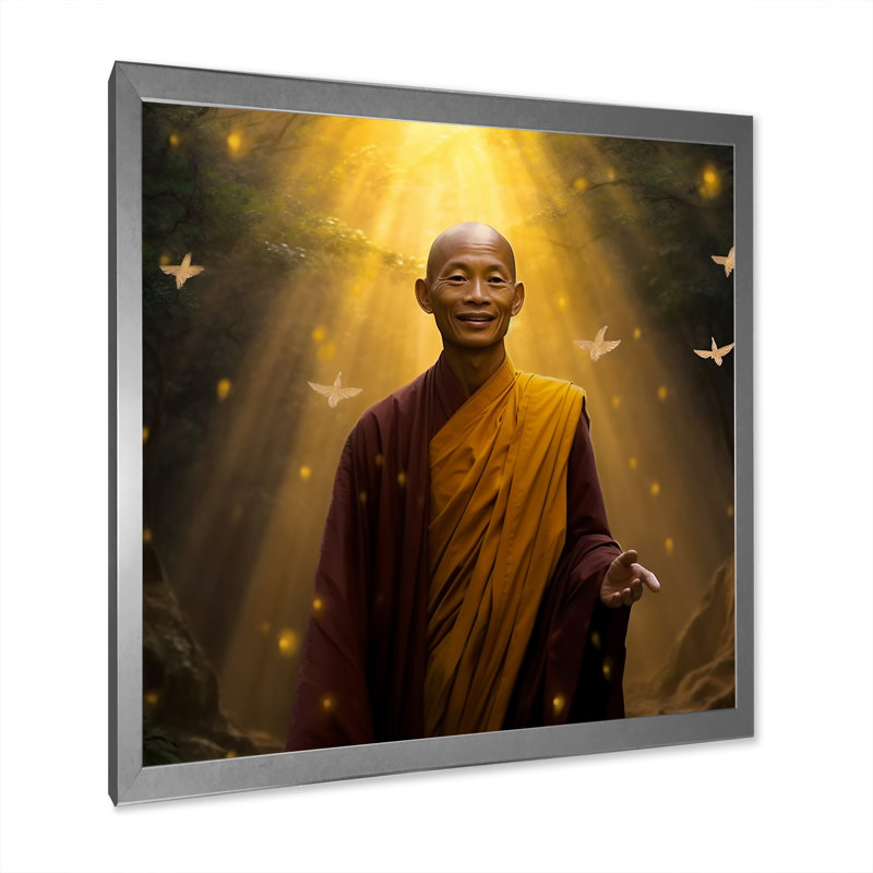 " Buddhist Monk Enlightment ", 30" H x 30" W x 1" D, Silver Single Picture Framed