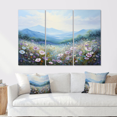 Fleurs mauves Morning Glory Hill II - ensemble de salon art mural fleurs