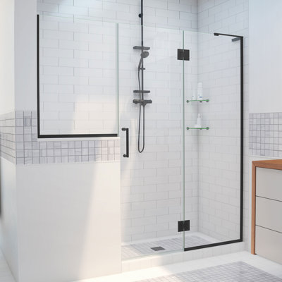 DreamLine Unidoor-X 72 - 72.5 inch W x 72 inch H Frameless Hinged Shower Door in Matte Black - Right Wall Installation