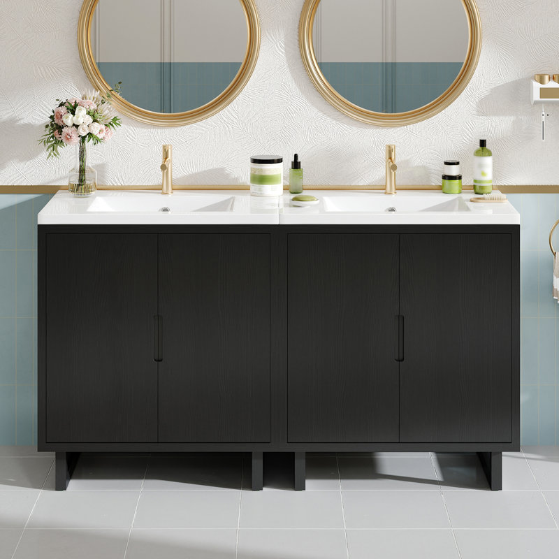 60" Double Bathroom Vanity With Resin Top, Black