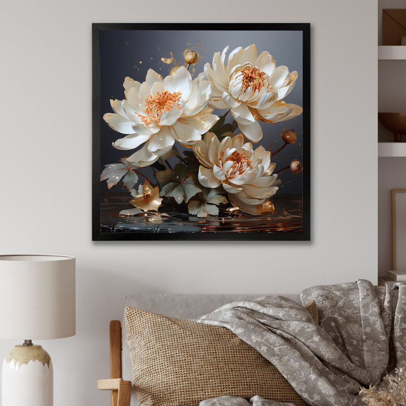Gilded Tranquility Lotus I, reproduction d'art sur toile, Cadre simple noir, H 24 po x l 24 po x P 1 po