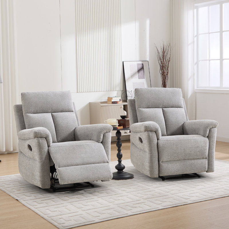  34.3" Wide Soft and Upholstered Manual Standard Recliner with Ergonomic Armrests（Set of 2), Light Gray Microfiber/Microsuede