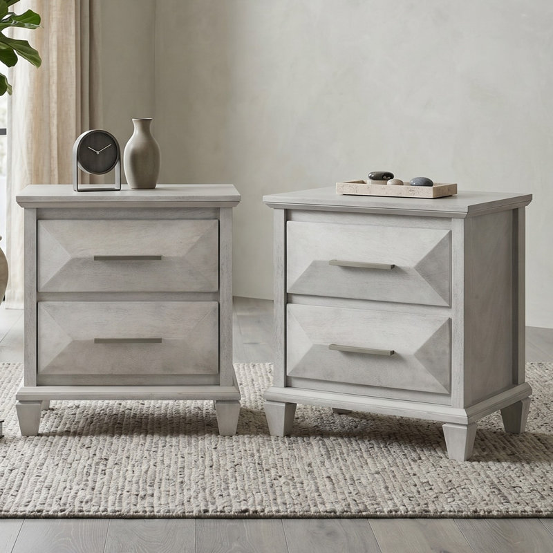 Claypoole 23” H Transitional White Solid Wood 2 Drawer Nightstand, Antique White