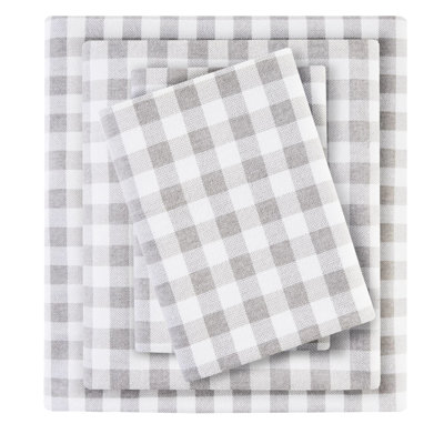 4 Pcs Full Sheet Gray Herringbone Check, 100% Cotton Flannel, And Cozy, Comes With Flat Sheet, Fitted 2 Pillowcases, Check Pattern ,