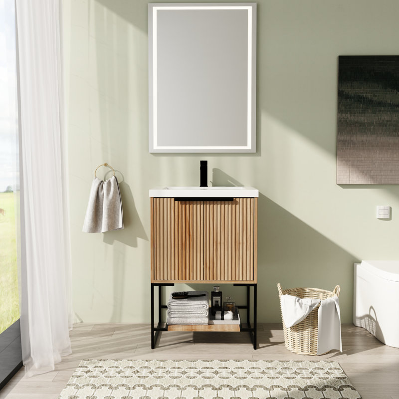 Meuble-lavabo simple 23,67 po avec comptoir, Brun clair, Noir mat