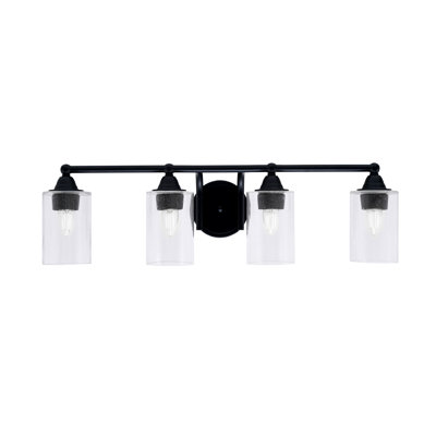 Paramount 4 Light Bath Bar Shown In Matte Black Finish With 4" Clear Bubble Glass
