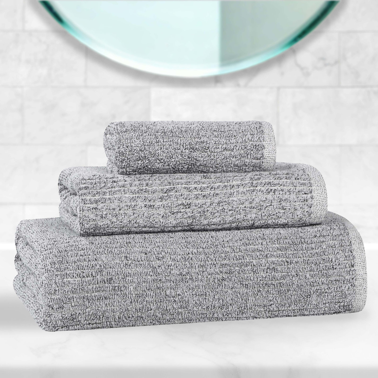 Amberg 3-Piece Ribbed Cotton Towel Set, Charcoal