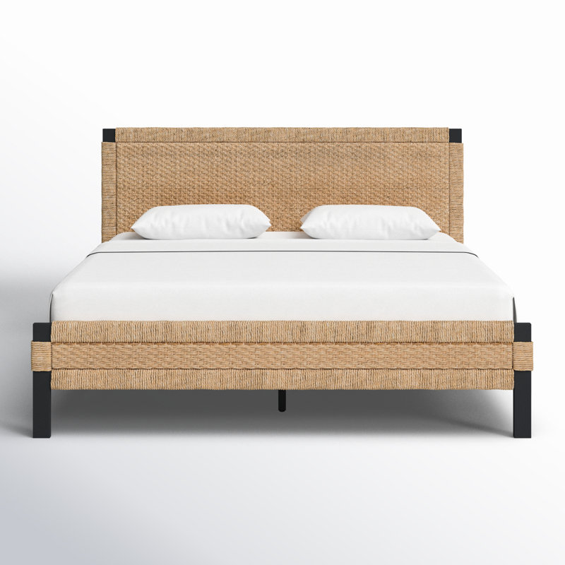 Seaside Splendor Queen Bed with Woven Banana Stem and Metal Frame