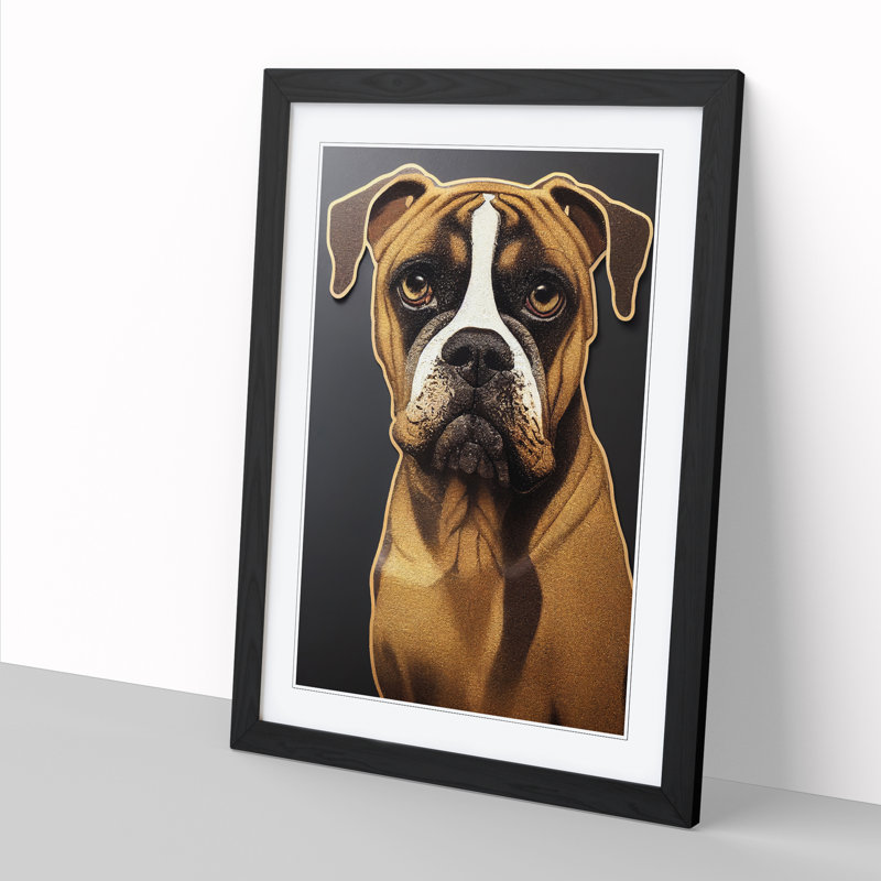 Boxer Dog Gold Leaf Vol.2 - Single Picture Frame Print, 64cm H x 46cm W, Black Framed