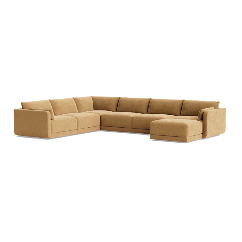 Eva Modular Sectional with Ottoman, Performance Velvet - Nutmeg