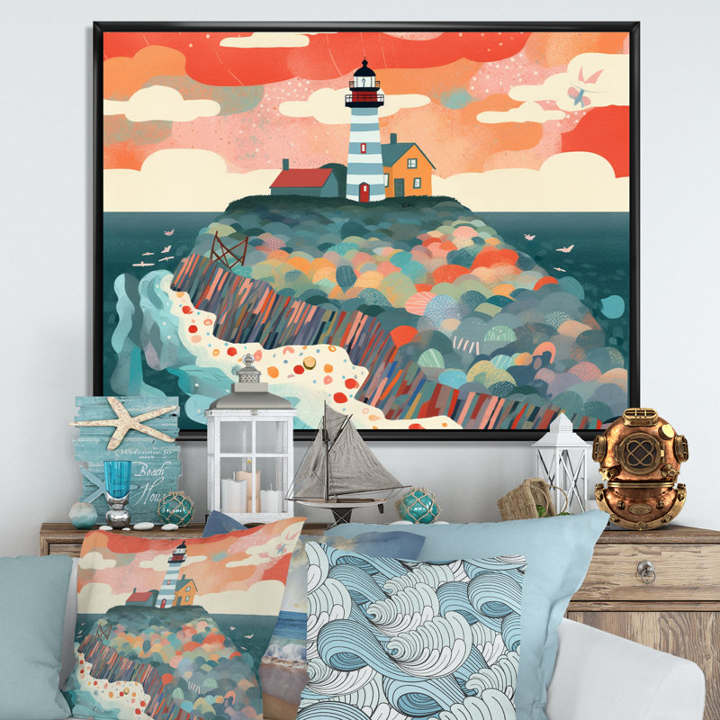 Phare côtier I sur toile, H 16 po x l 32 po x P 1 po, Cadre flottant noir