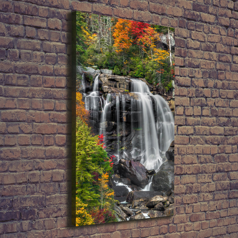 Waterfall In Autumn - Wrapped Canvas Print