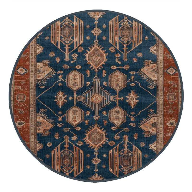 Machine Washable Art Deco Brown Area Rug, Round 3'