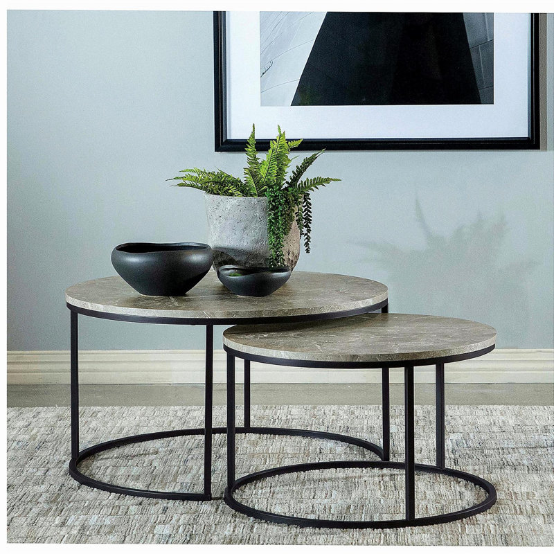 Hanover gray two-piece nested artificial marble round coffee table