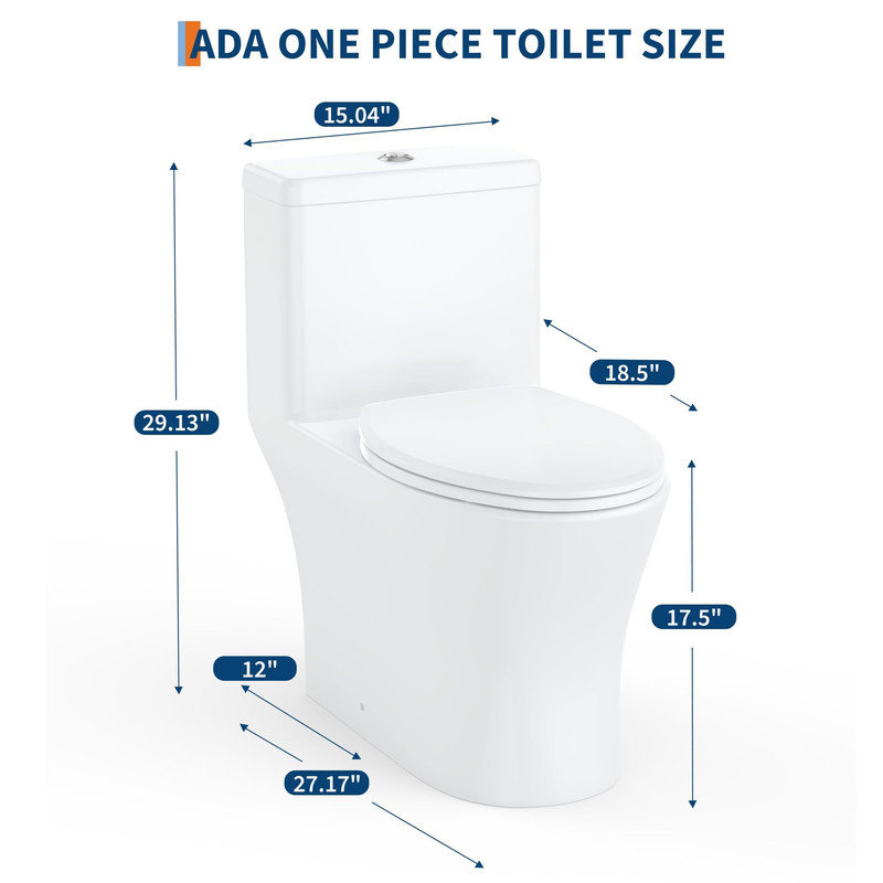 One-Piece Dual Flush Toilet, Elongated Comfort Bowl, Soft Close Seat, Water Efficient 3/4.8L, Easy Install White