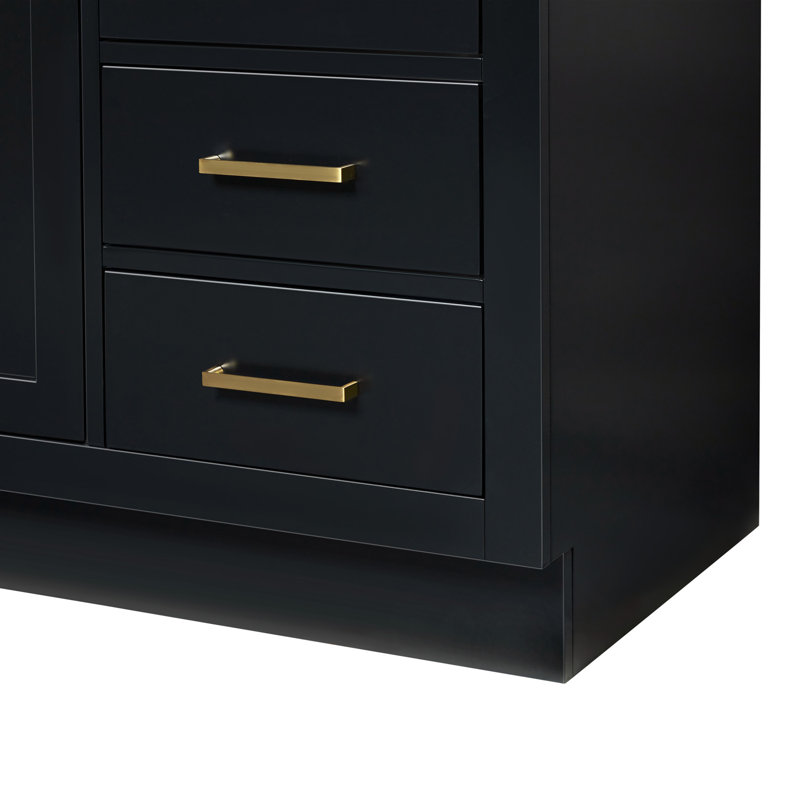 60" Single Sink Bathroom Vanity, Black, Satin Brass