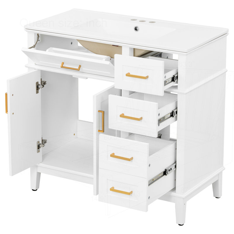 Meuble-lavabo moderne 36 "avec lavabo en céramique, Blanc