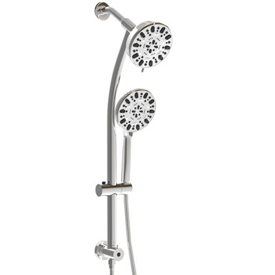 Wall Mounted Dual Shower Head, 4.7" Rain Showerhead, 7 Hand Shower, Include Slide Bar, Hose And Holder Plastic , Adjustable Bar Diverter Valve