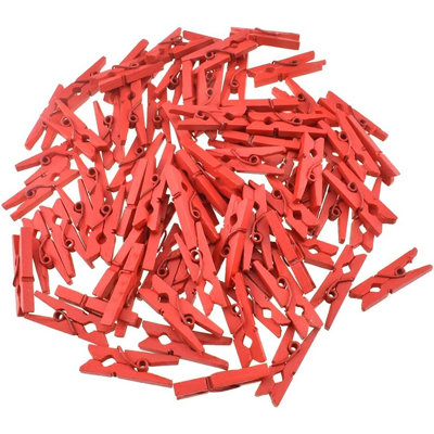 80-Pack Red Mini Wooden Clothespins, 1-Inch Strong Spring Wood Clips for Photos, Crafts & Bag Sealing