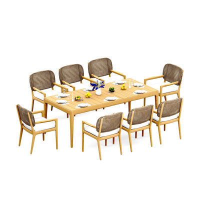 Grade-A Teak Wood Dining Set: 84" Amilo Rectangle Table And Akyee Arm Chairs #11AK3008