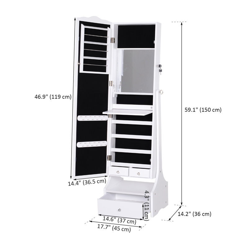 Armoire pour bijoux avec miroir autoportante