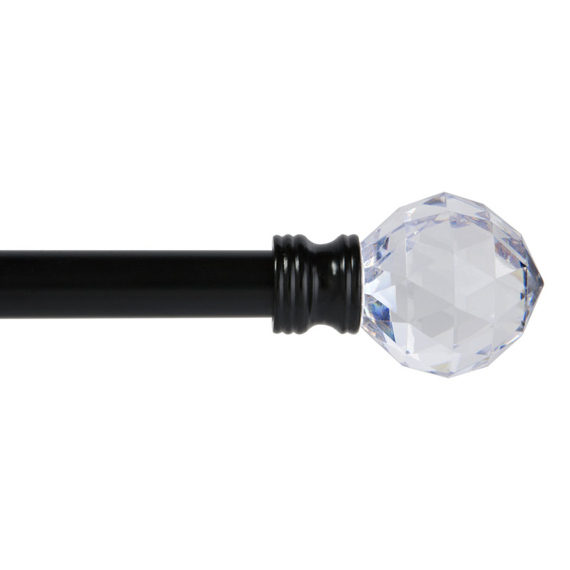 Matte Black Adjustable Curtain Rod with Faceted Acrylic Finials