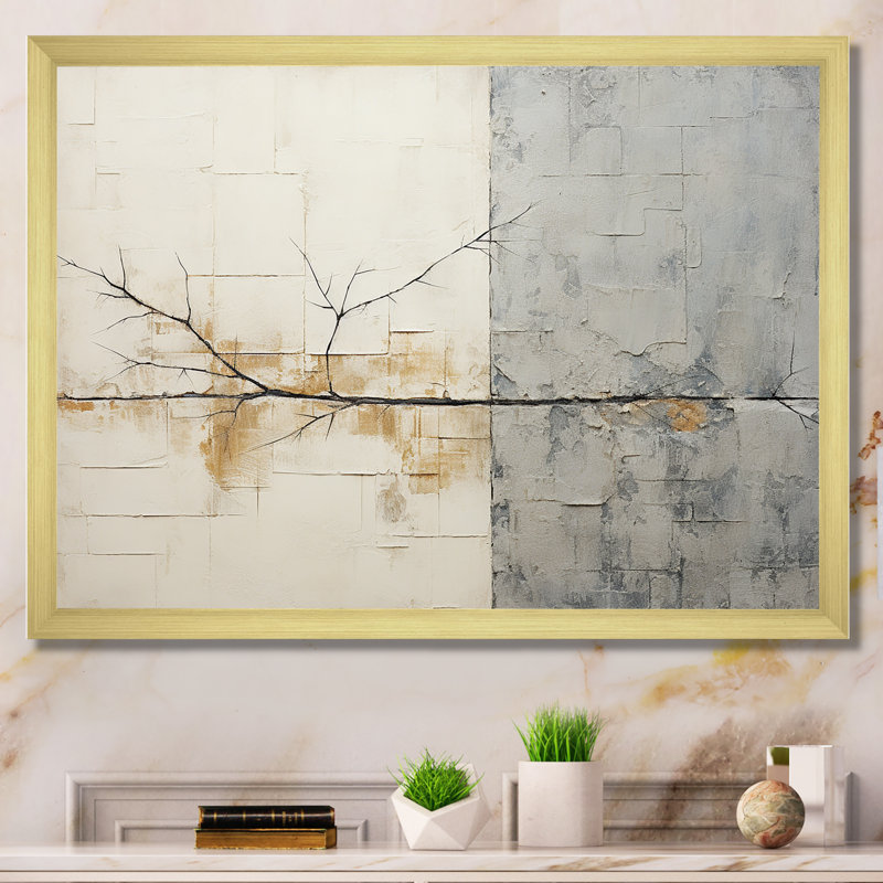 grey and white nature split - Abstract Shapes Wall Art, 34" H x 44" W x 1.5" D, Gold Single Picture Framed