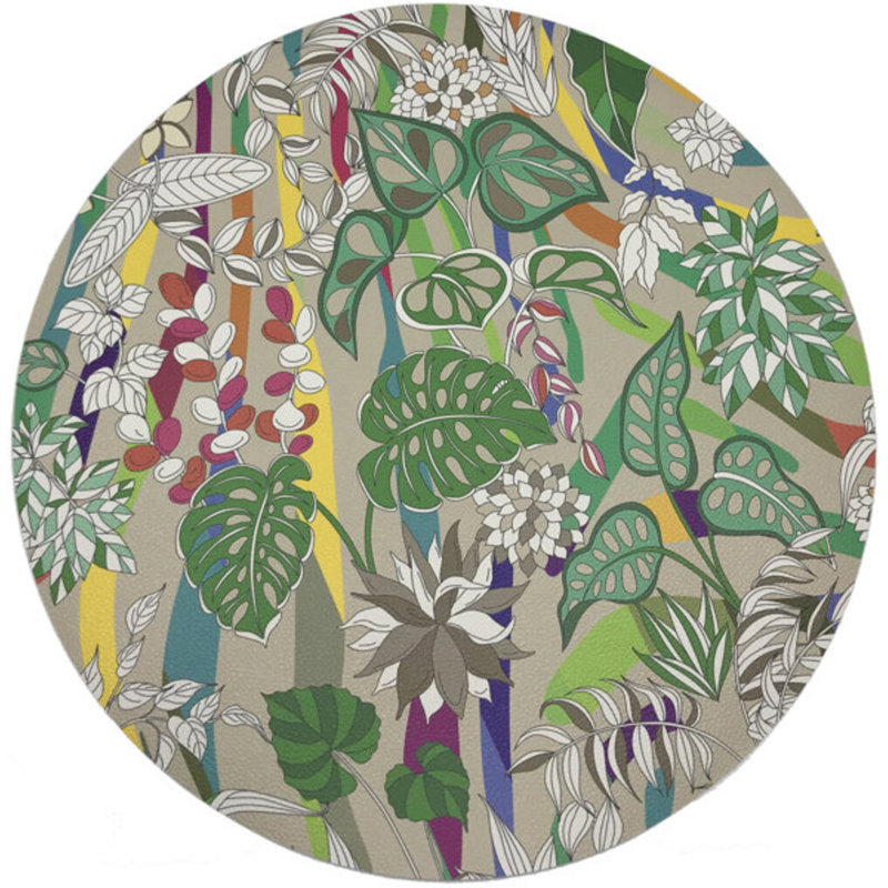 Sabi Jungle Vegan Leather Round Pebble Placemat, Beige