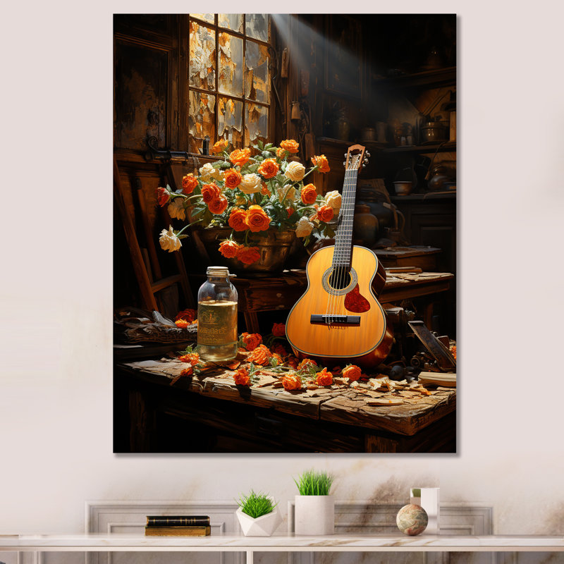 Guitare Country Country en brun rustique, Toile tendue, H 44 po x l 34 po x P 1,5 po