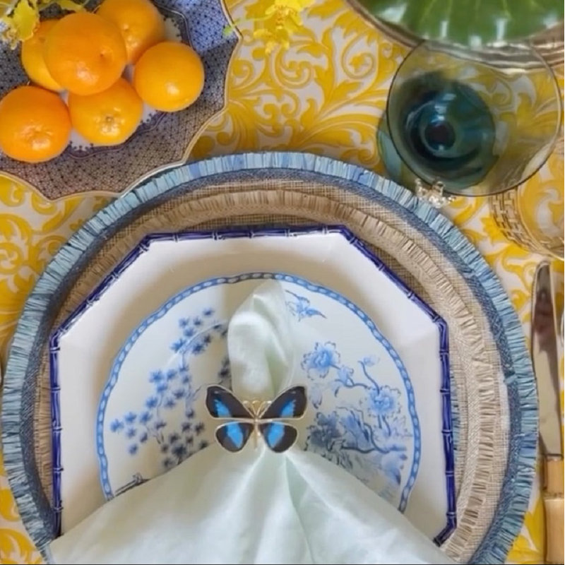 100% Abaca Round Placemats, Indigo